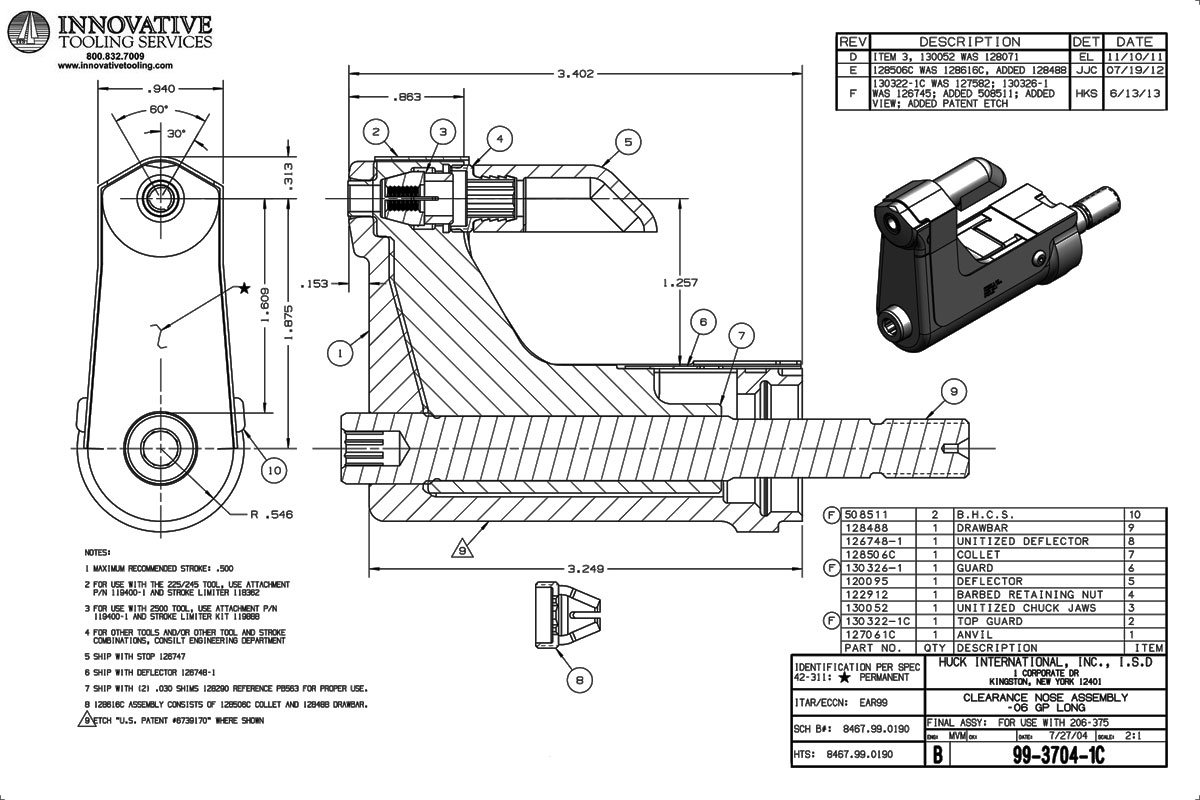 Huck 99-3704-1C 3/16″ Dia. GP Lockbolt Nose Assembly