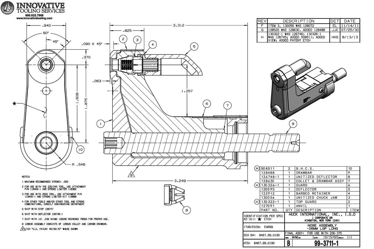 Huck 99-3711-1 3/16″ Dia. LGP Lockbolt Nose Assembly