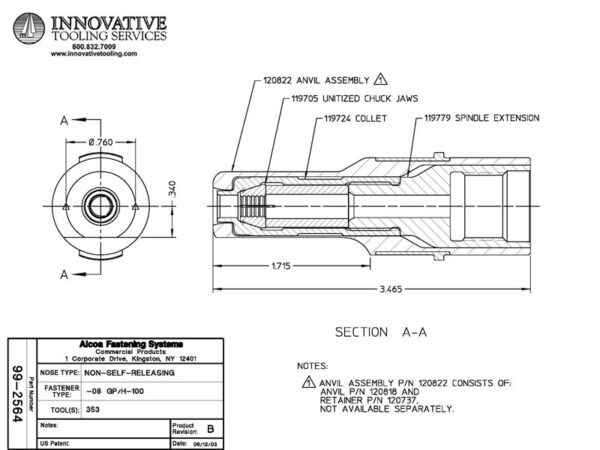 Huck 99-2564 1/4" Dia. NAS/GP Lockbolt Nose Assembly - Image 3