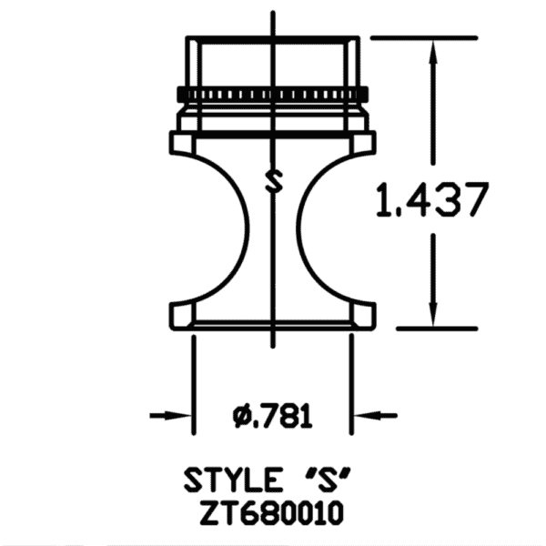 ZT680010 "S"-style 3/4" cap. Footpiece for ZT680-series Microstops