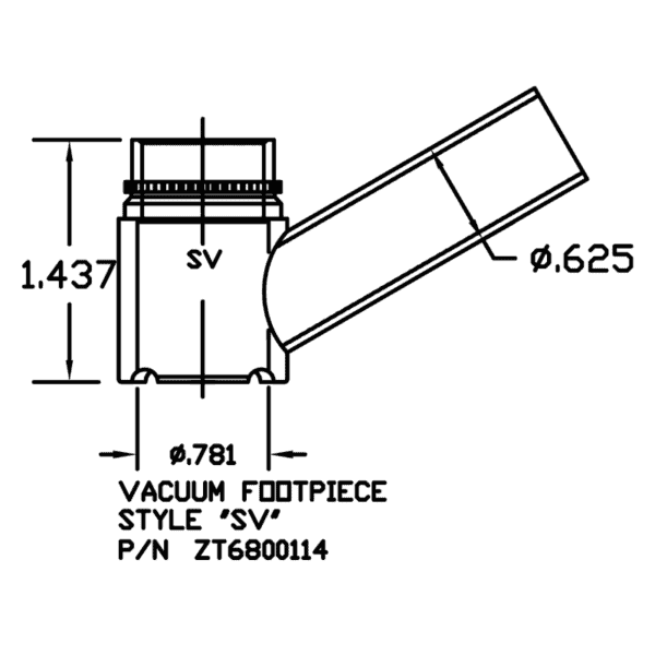 ZT6800114 "SV"-style 3/4" cap. Vacuum Footpiece for ZT680-series Microstops