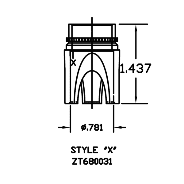 ZT680031 "X"-style 3/4" cap. Footpiece for ZT680-series Microstops